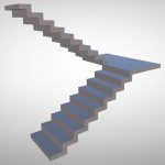 Наш фото пример 3д модели двухмаршевой, П-образной лестницы из бетона с зеркальными ступенями.