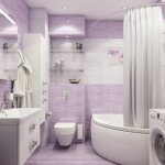 Lilac tiles on the bathroom wall
